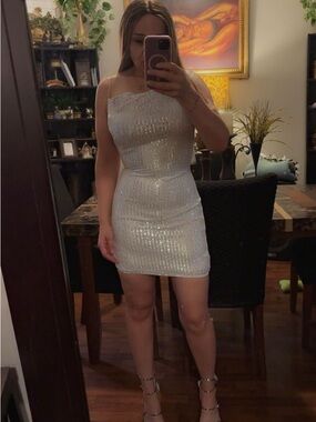 Silver Sequin Bodycon Mini Dress - Women's Party Dress